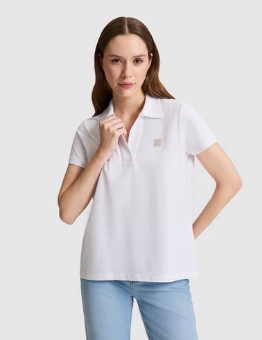 Beyaz Comfort Fit Polo Yaka Tişört