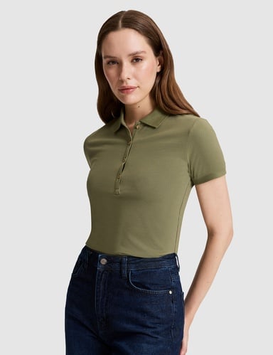 Haki Slim Fit Pamuklu Polo Yaka Basic Tişört