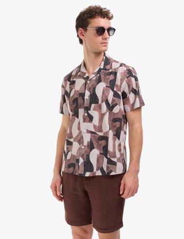 Koyu Kahverengi Oversize Kısa Kollu Gömlek