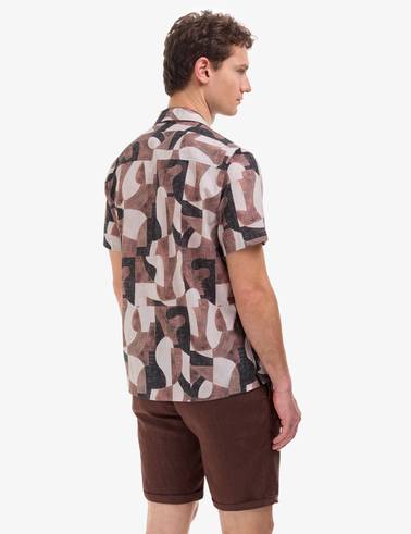 Koyu Kahverengi Oversize Kısa Kollu Gömlek