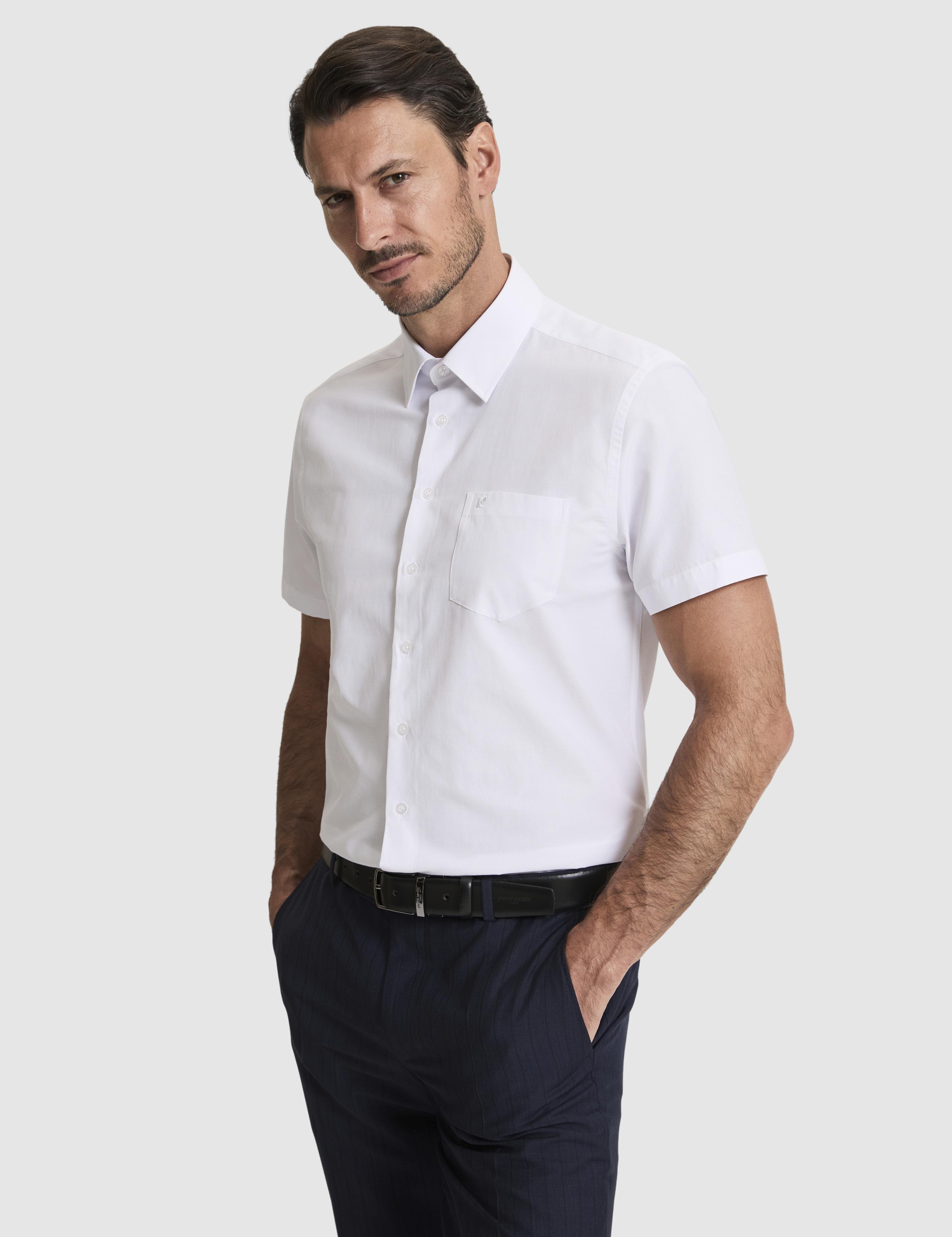 Beyaz Regular Fit Kısa Kollu Gömlek