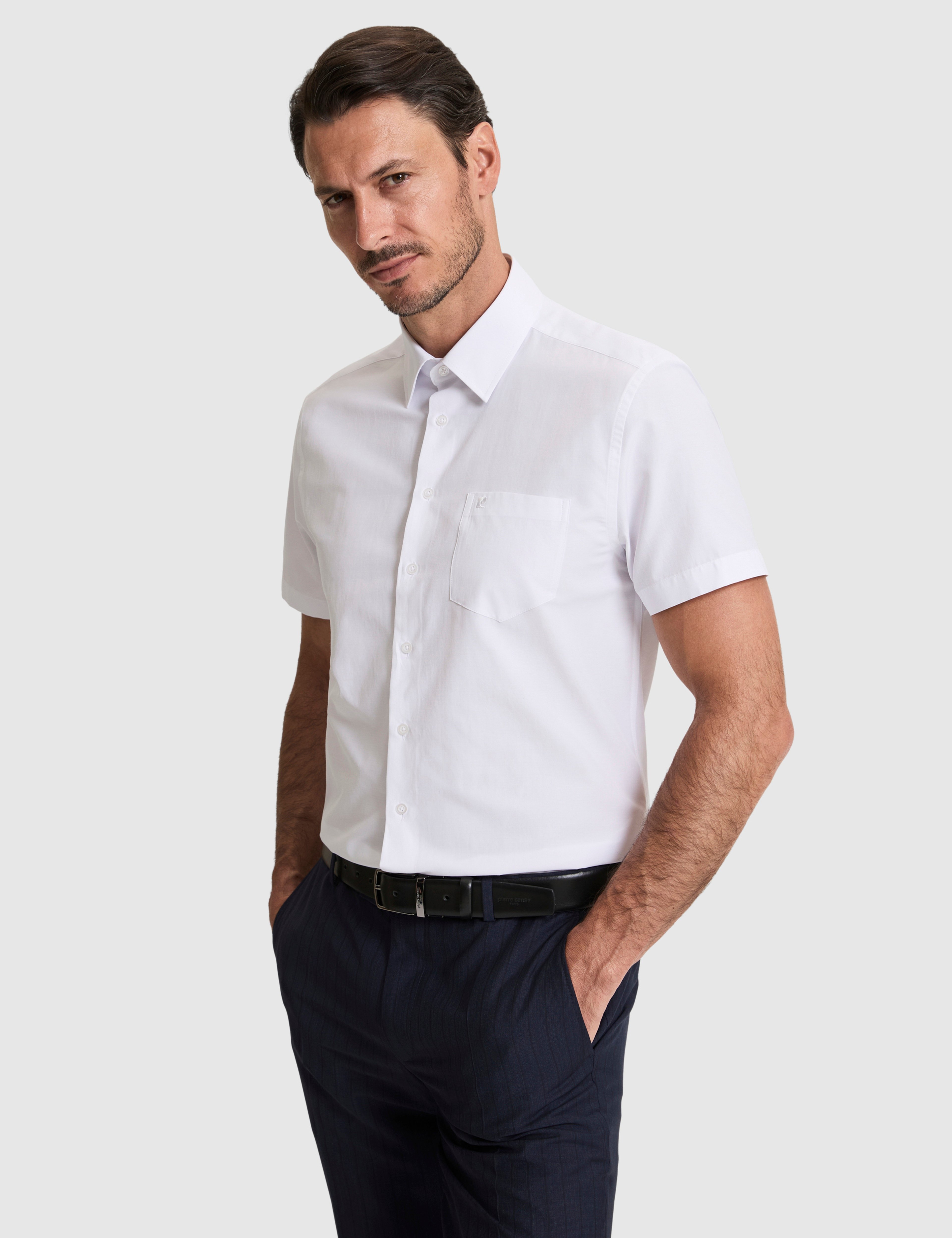 Beyaz Regular Fit Kısa Kollu Gömlek