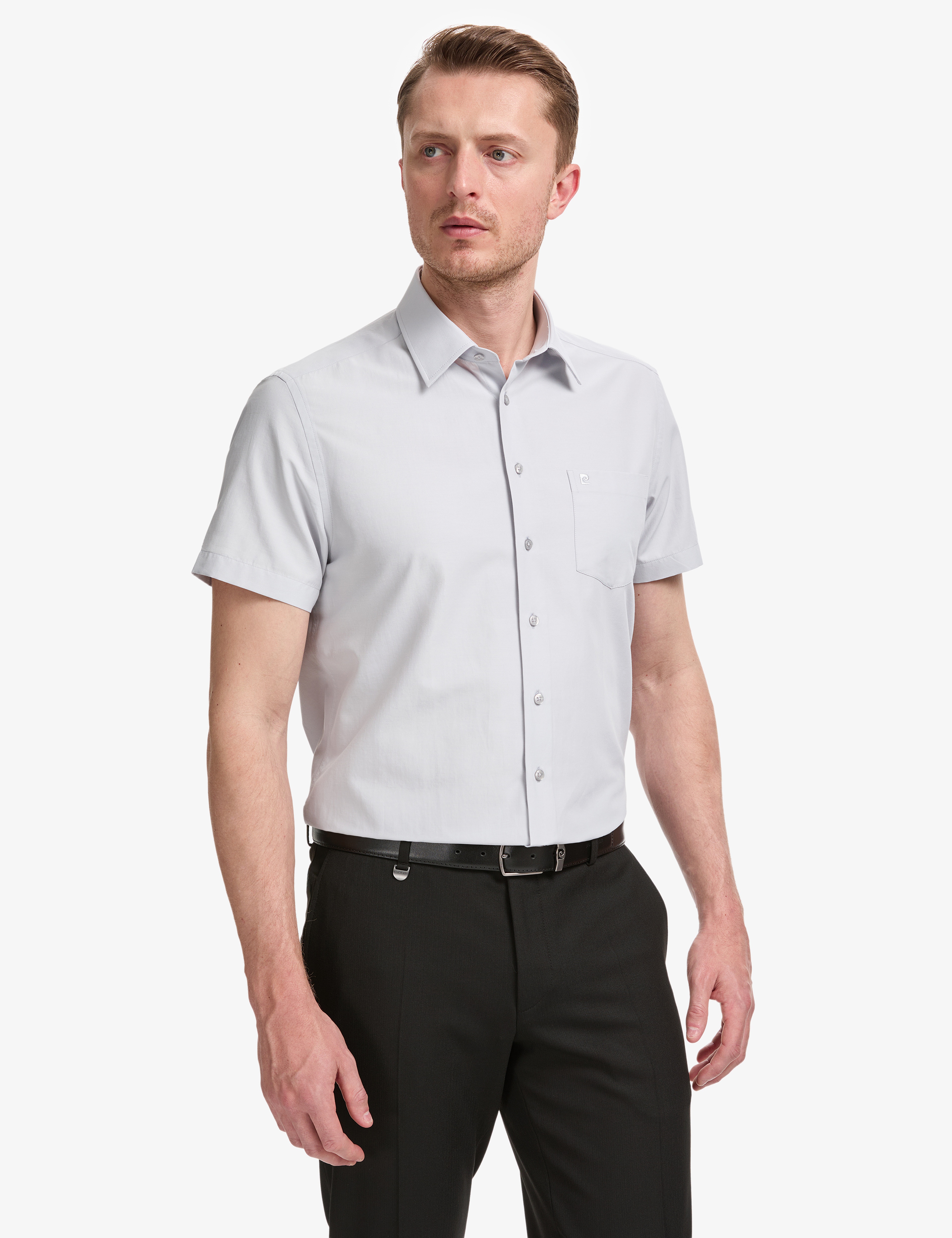 Açık Gri Regular Fit Kısa Kollu Gömlek