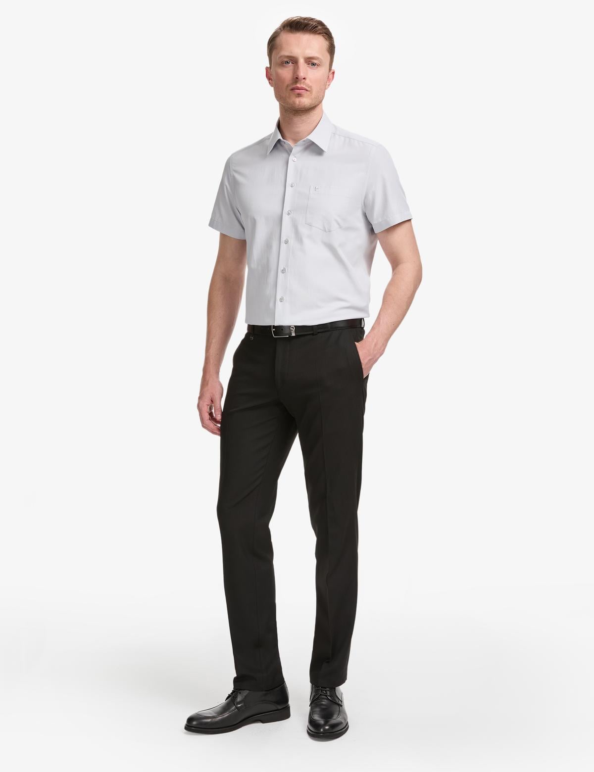 Açık Gri Regular Fit Kısa Kollu Gömlek - 50325339023