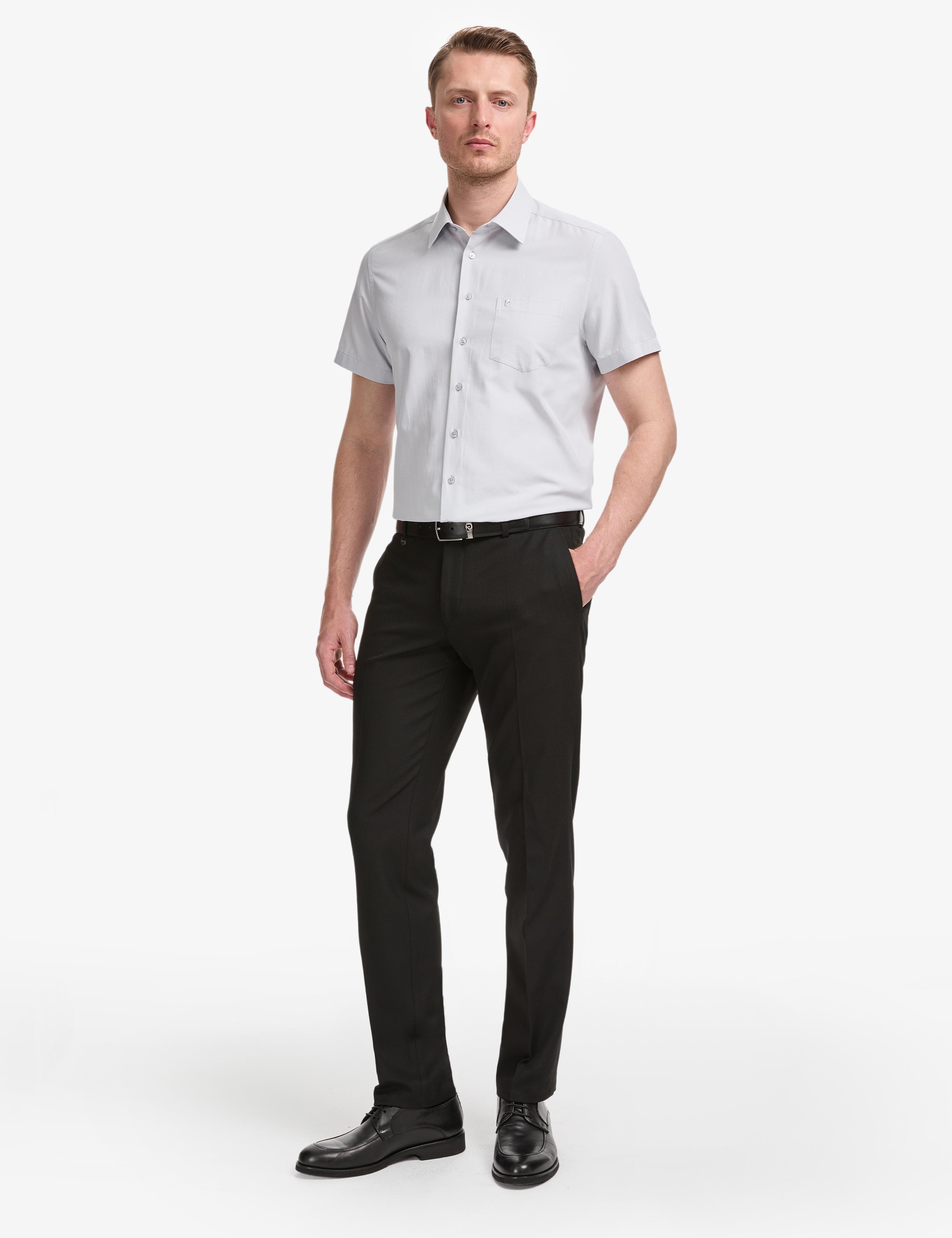 Açık Gri Regular Fit Kısa Kollu Gömlek