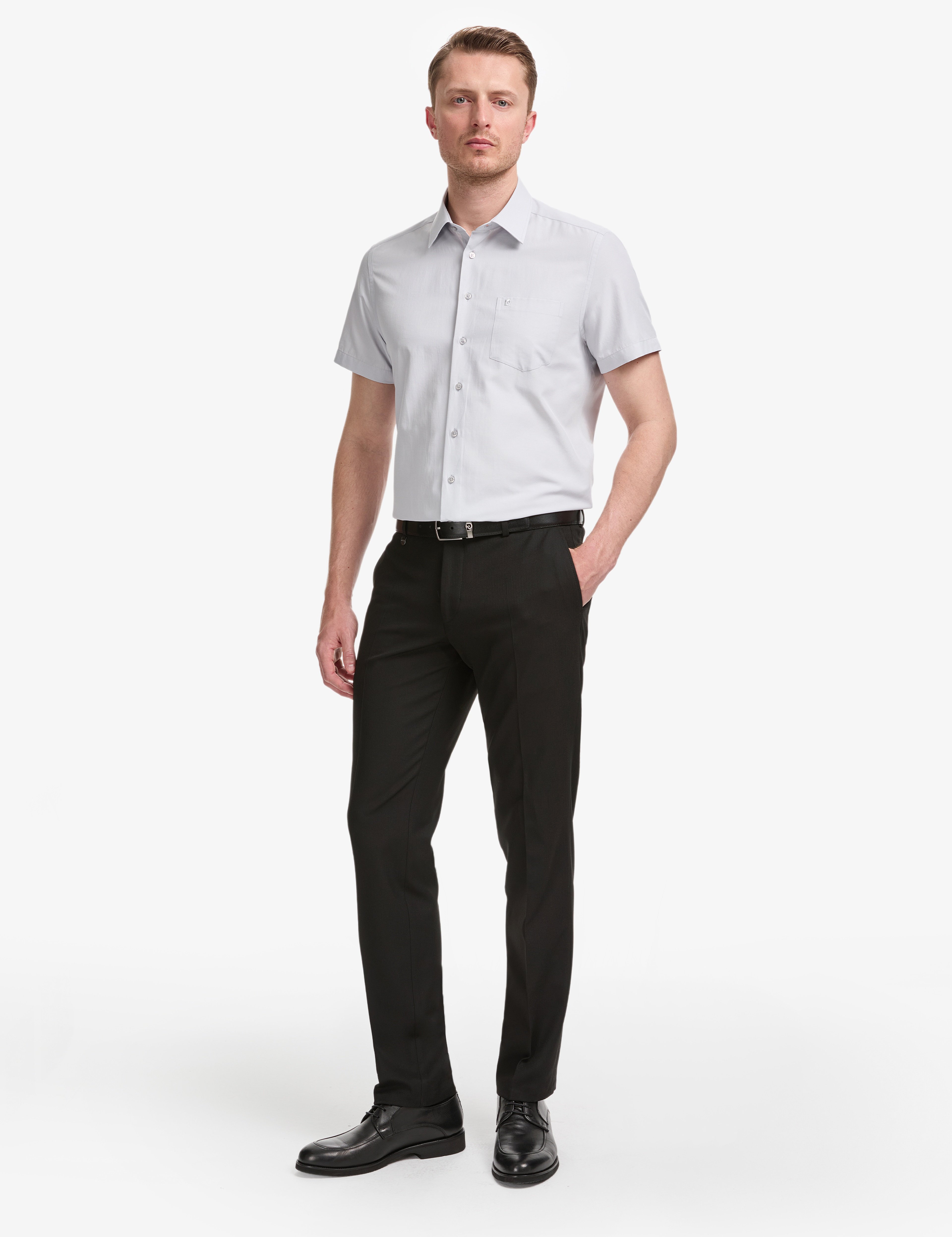 Açık Gri Regular Fit Kısa Kollu Gömlek - Image 4