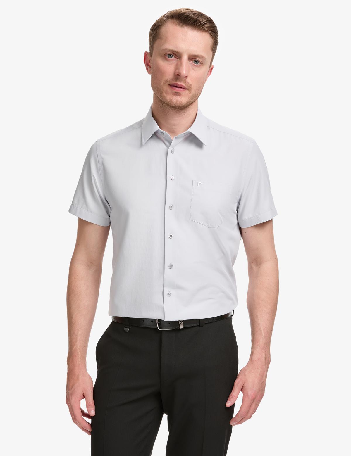 Açık Gri Regular Fit Kısa Kollu Gömlek