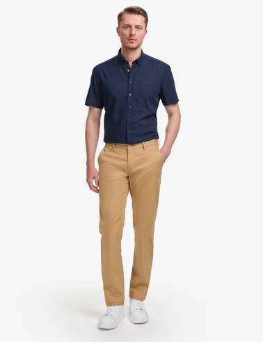 Lacivert Keten Karışımlı Regular Fit Kısa Kollu Gömlek