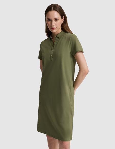 Haki Polo Yaka A Kesim Örme Elbise - 50326877008
