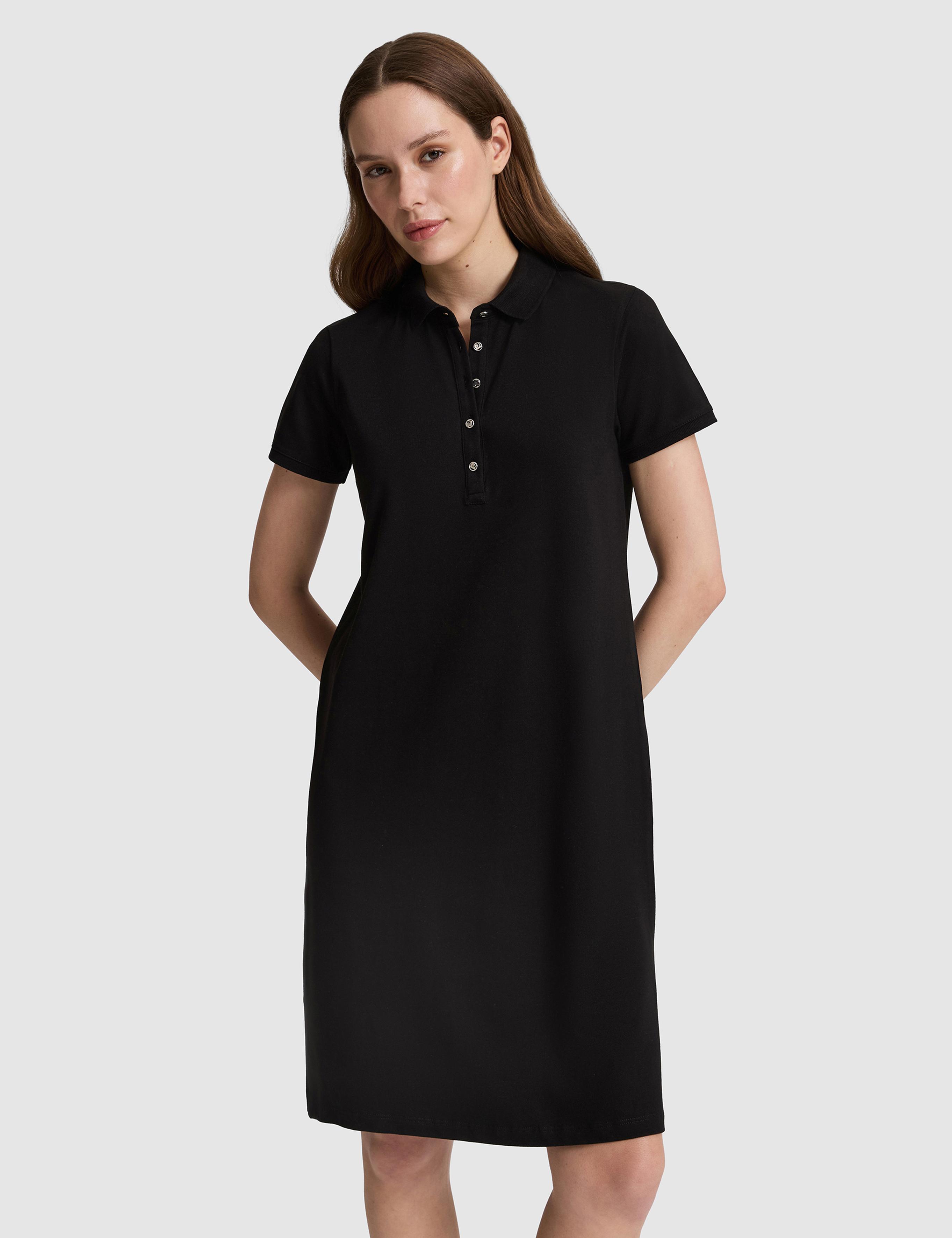 Siyah Polo Yaka A Kesim Örme Elbise