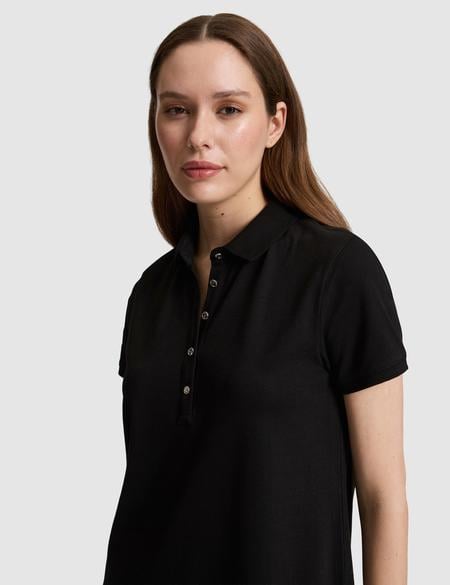 Siyah Polo Yaka A Kesim Örme Elbise - 50326877029