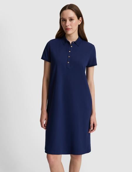 Lacivert Polo Yaka A Kesim Örme Elbise - 50326877022