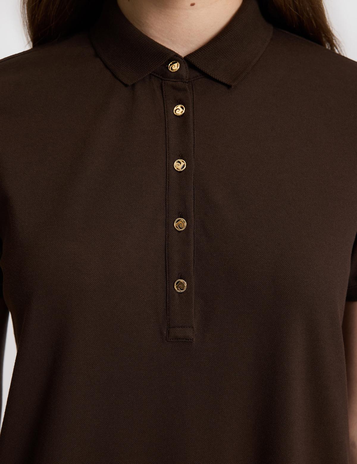 Kahverengi Polo Yaka A Kesim Örme Elbise - 50326877013