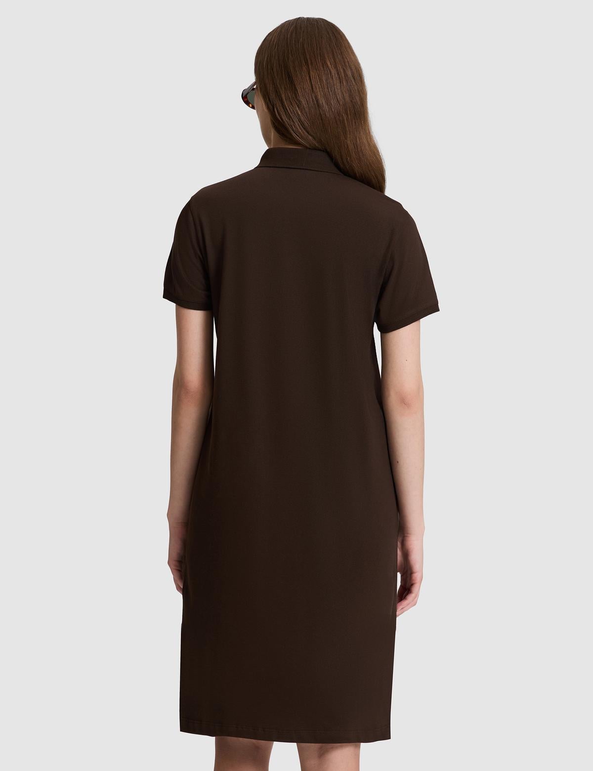 Kahverengi Polo Yaka A Kesim Örme Elbise - 50326877013