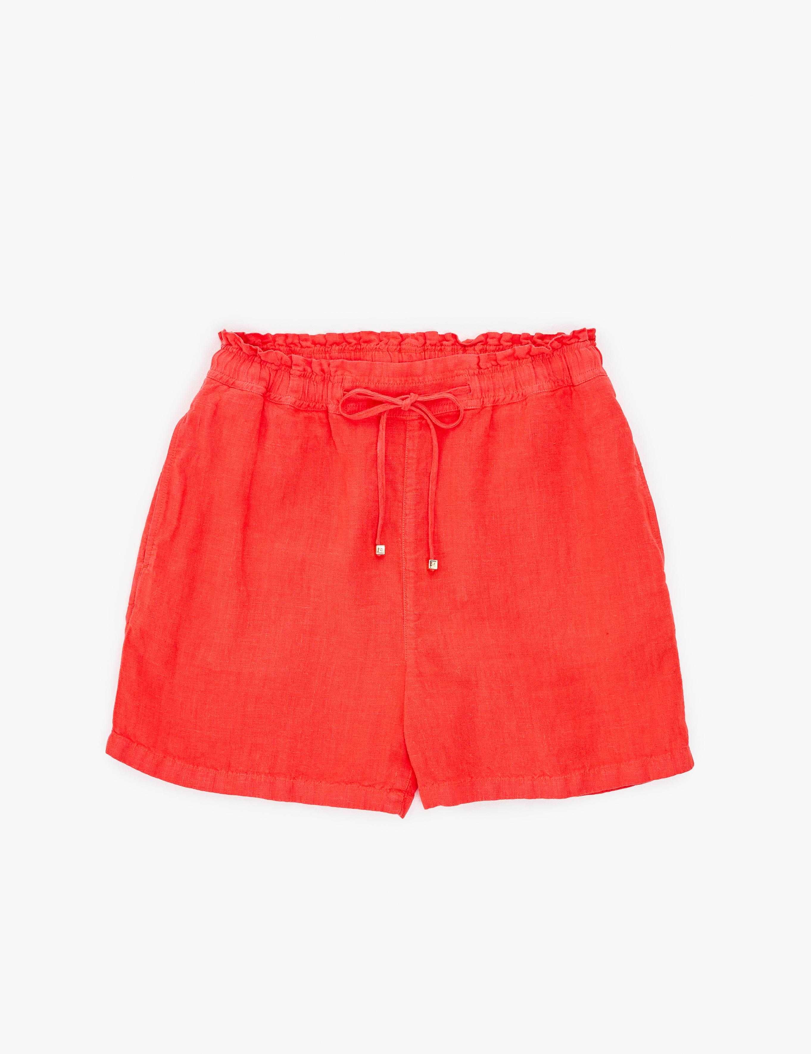 Kırmızı Comfort Fit %100 Keten Şort