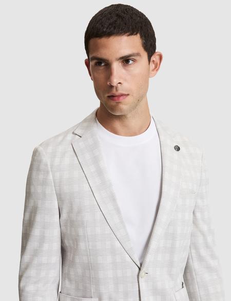 Açık Gri Pamuk Karışımlı Slim Fit Ekose Ceket - 50267015011