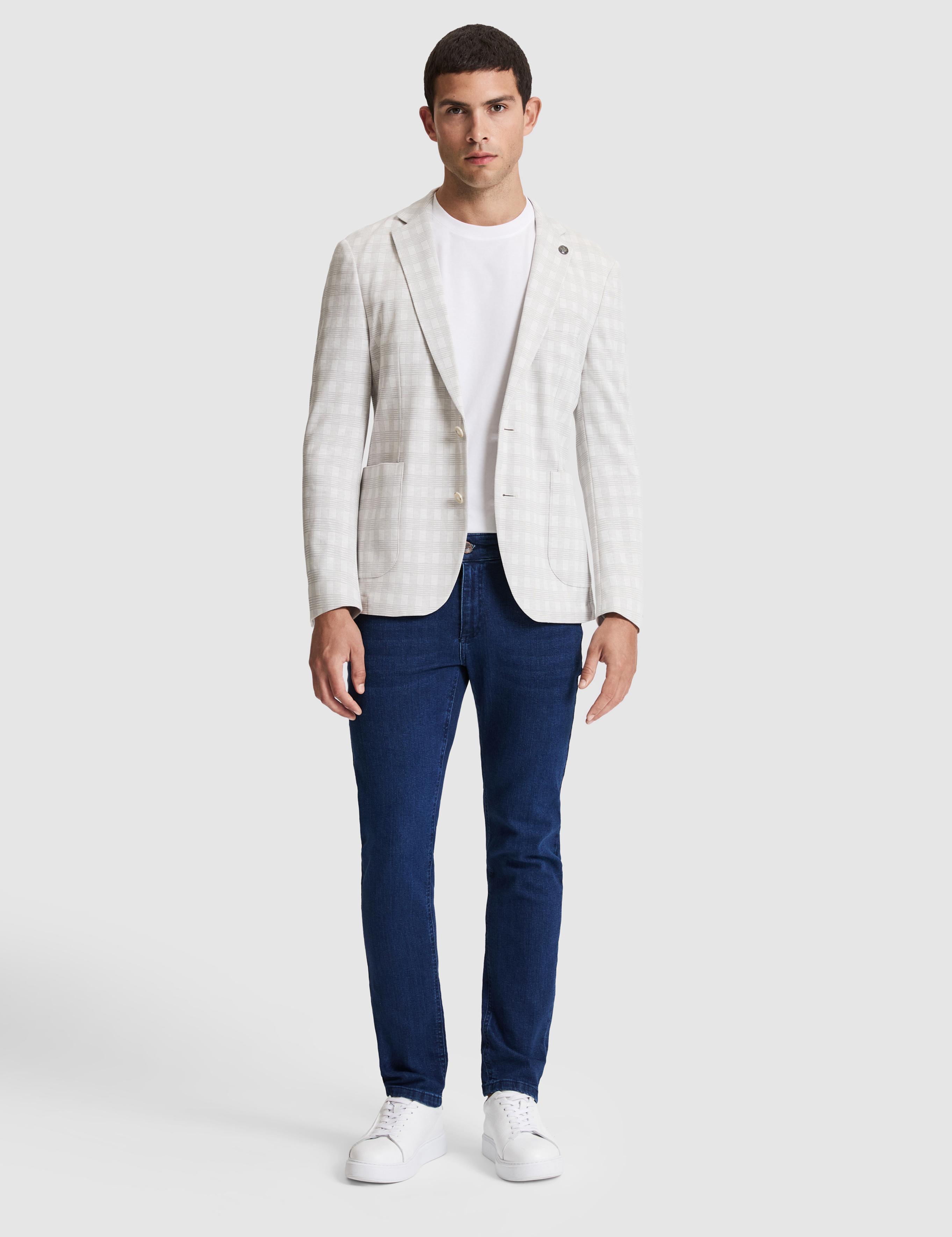 Açık Gri Pamuk Karışımlı Slim Fit Ekose Ceket