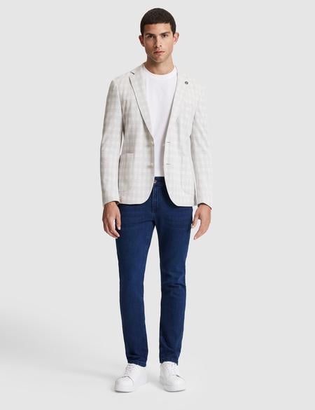 Açık Gri Pamuk Karışımlı Slim Fit Ekose Ceket - 50267015011