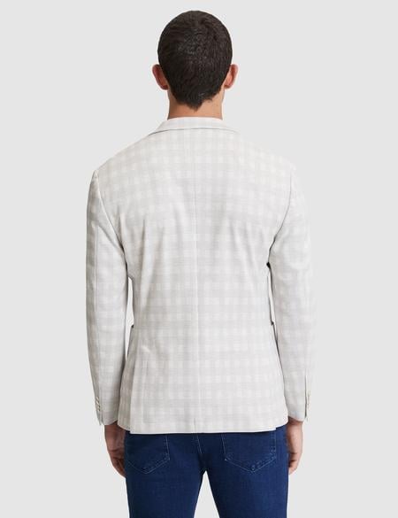 Açık Gri Pamuk Karışımlı Slim Fit Ekose Ceket - 50267015011