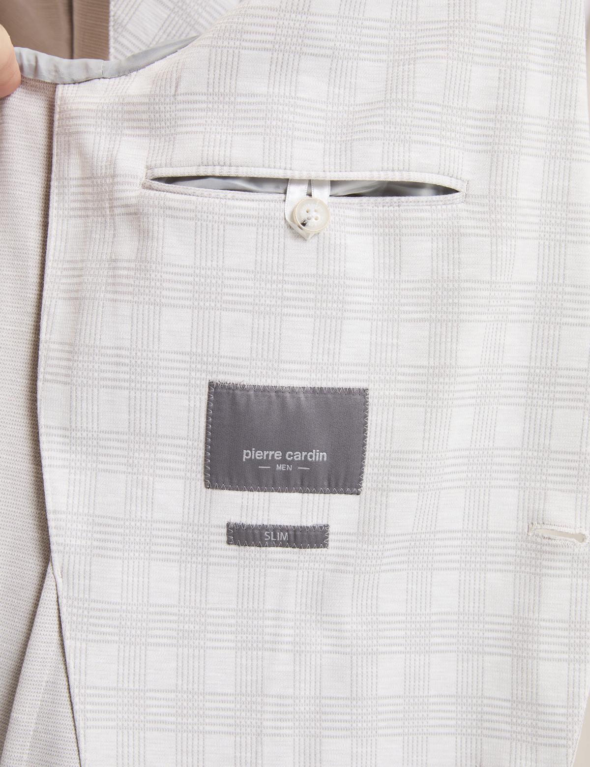 Açık Gri Pamuk Karışımlı Slim Fit Ekose Ceket - 50267015011