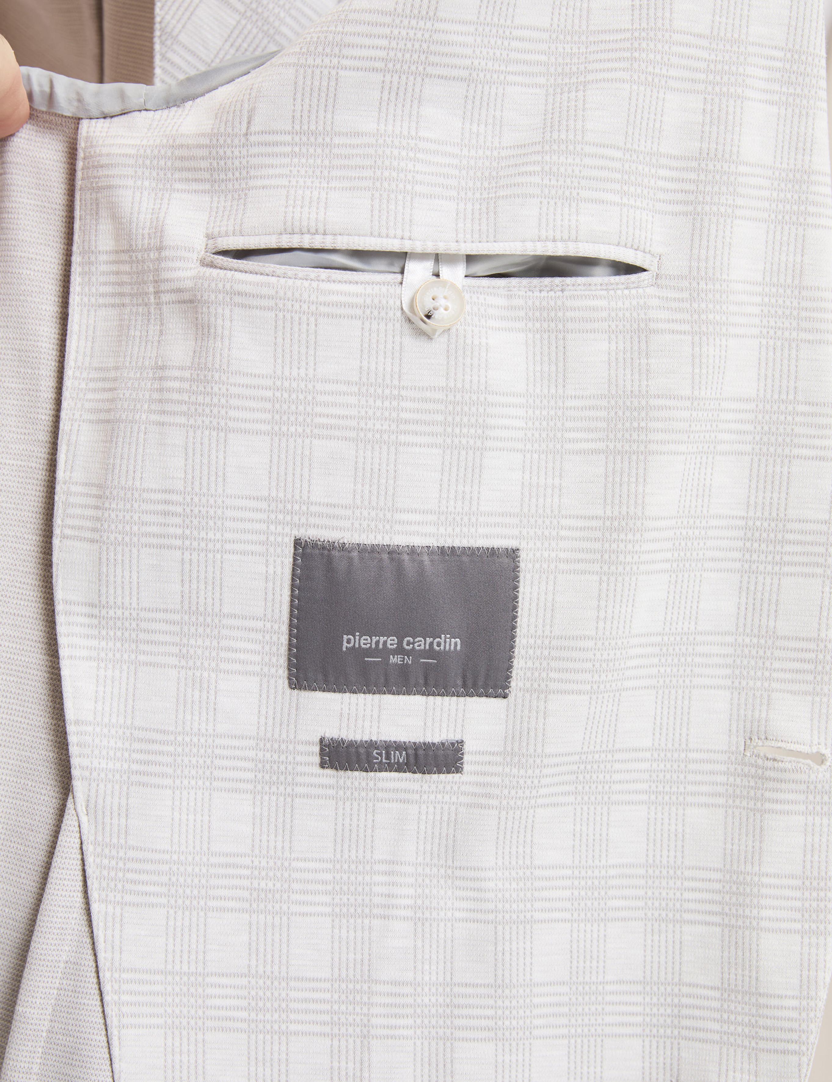 Açık Gri Pamuk Karışımlı Slim Fit Ekose Ceket