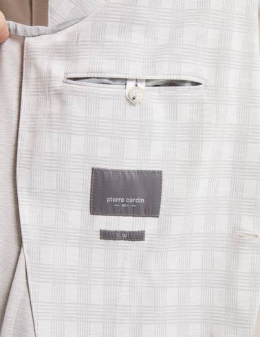 Açık Gri Pamuk Karışımlı Slim Fit Ekose Ceket