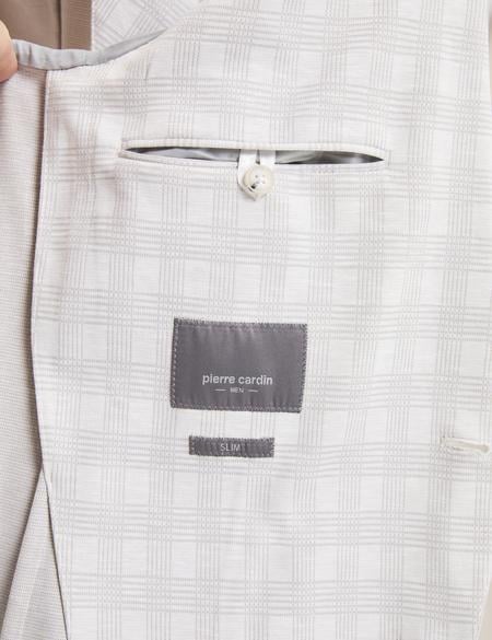 Açık Gri Pamuk Karışımlı Slim Fit Ekose Ceket - 50267015011