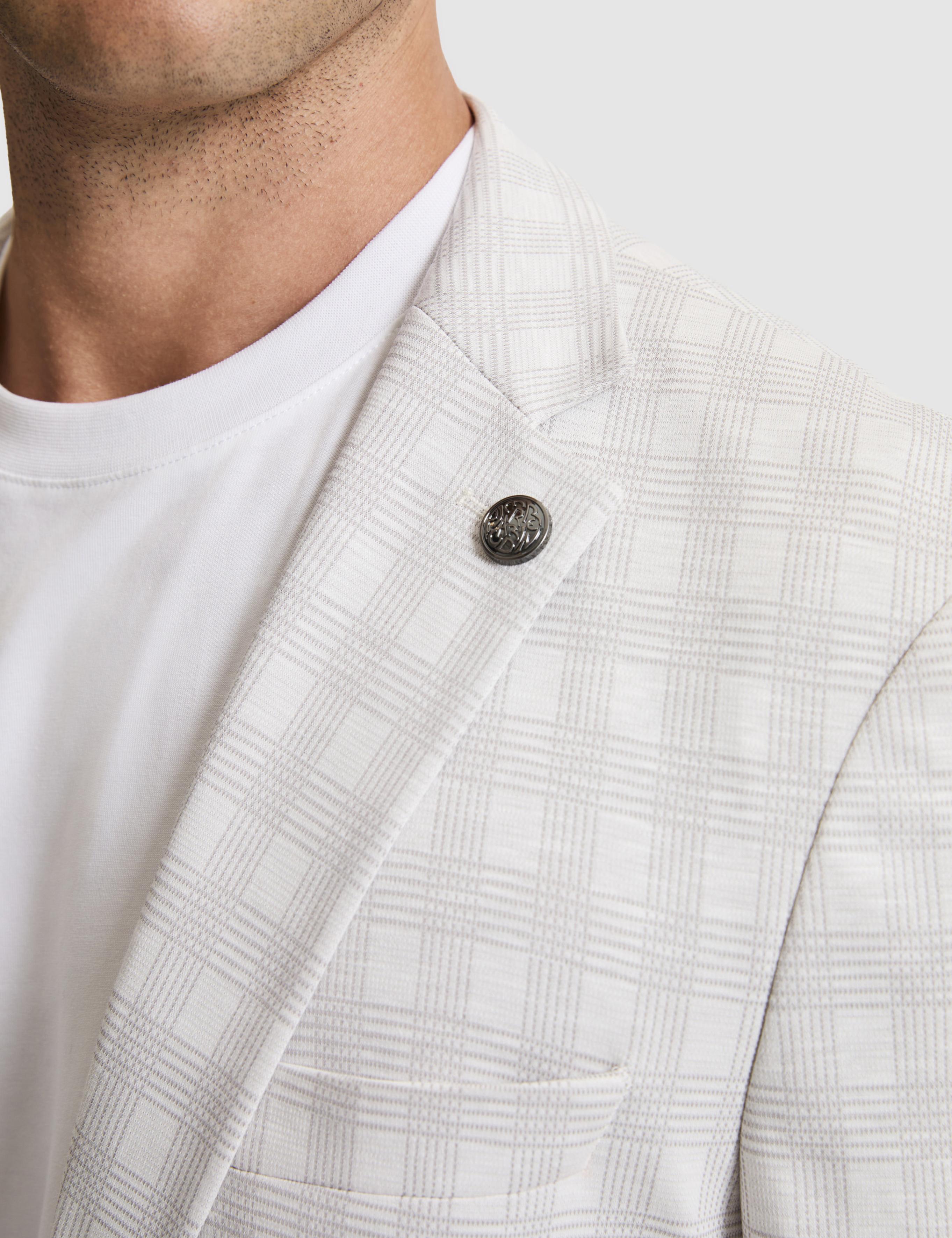 Açık Gri Pamuk Karışımlı Slim Fit Ekose Ceket