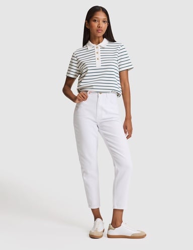 Beyaz Mom High Waist Fit Jean Pantolon