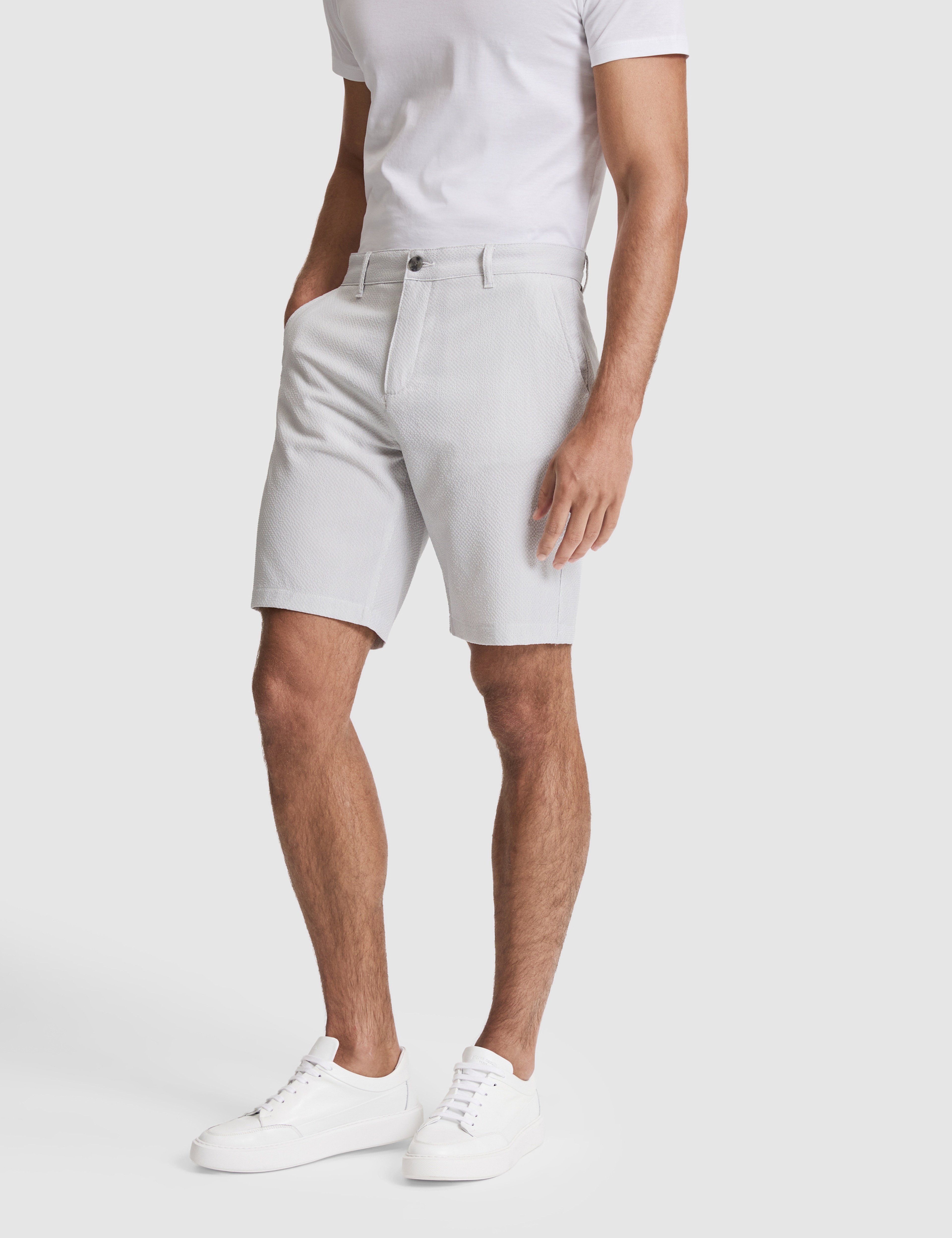 Gri Slim Fit Gofre Dokuma Şort