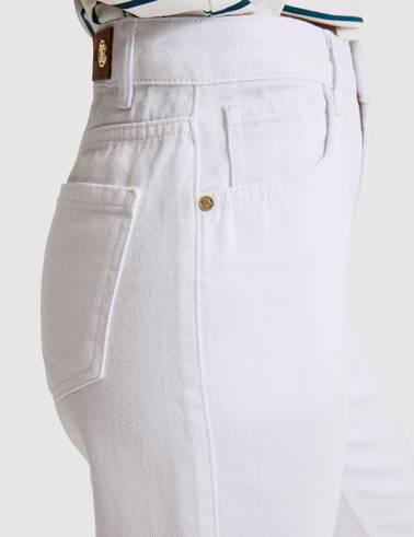 Beyaz Mom High Waist Fit Jean Pantolon