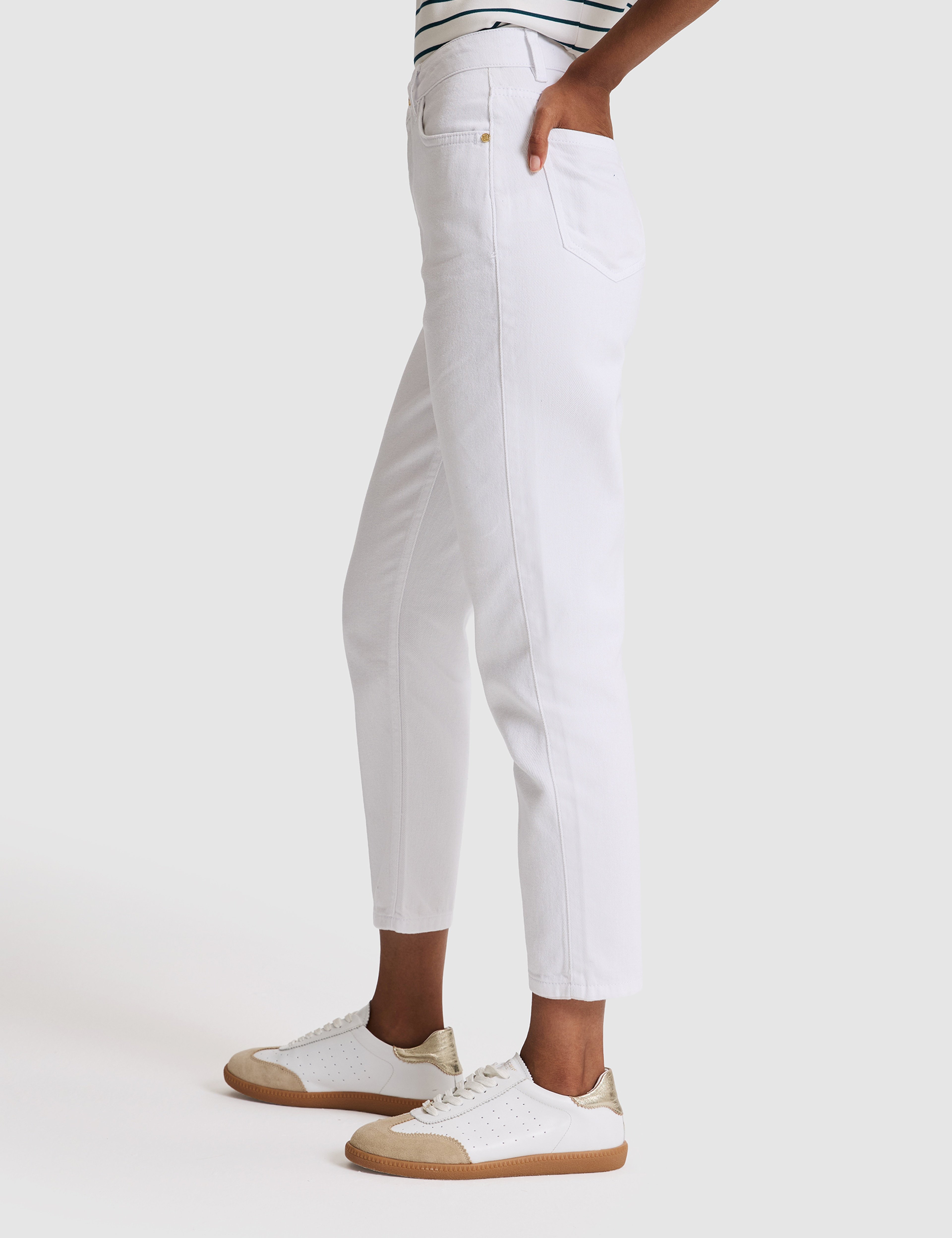 Beyaz Mom High Waist Fit Jean Pantolon