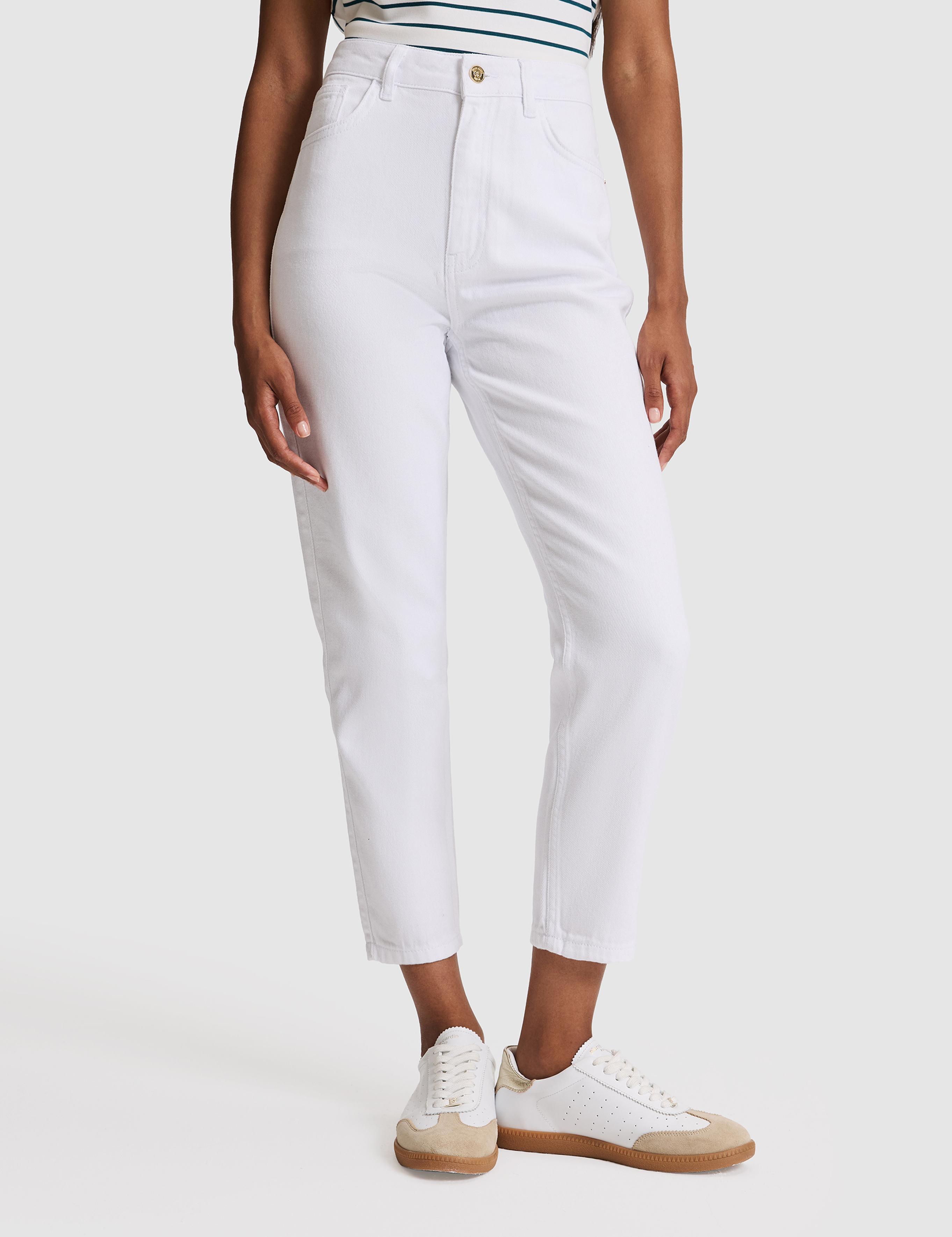 Beyaz Mom High Waist Fit Jean Pantolon