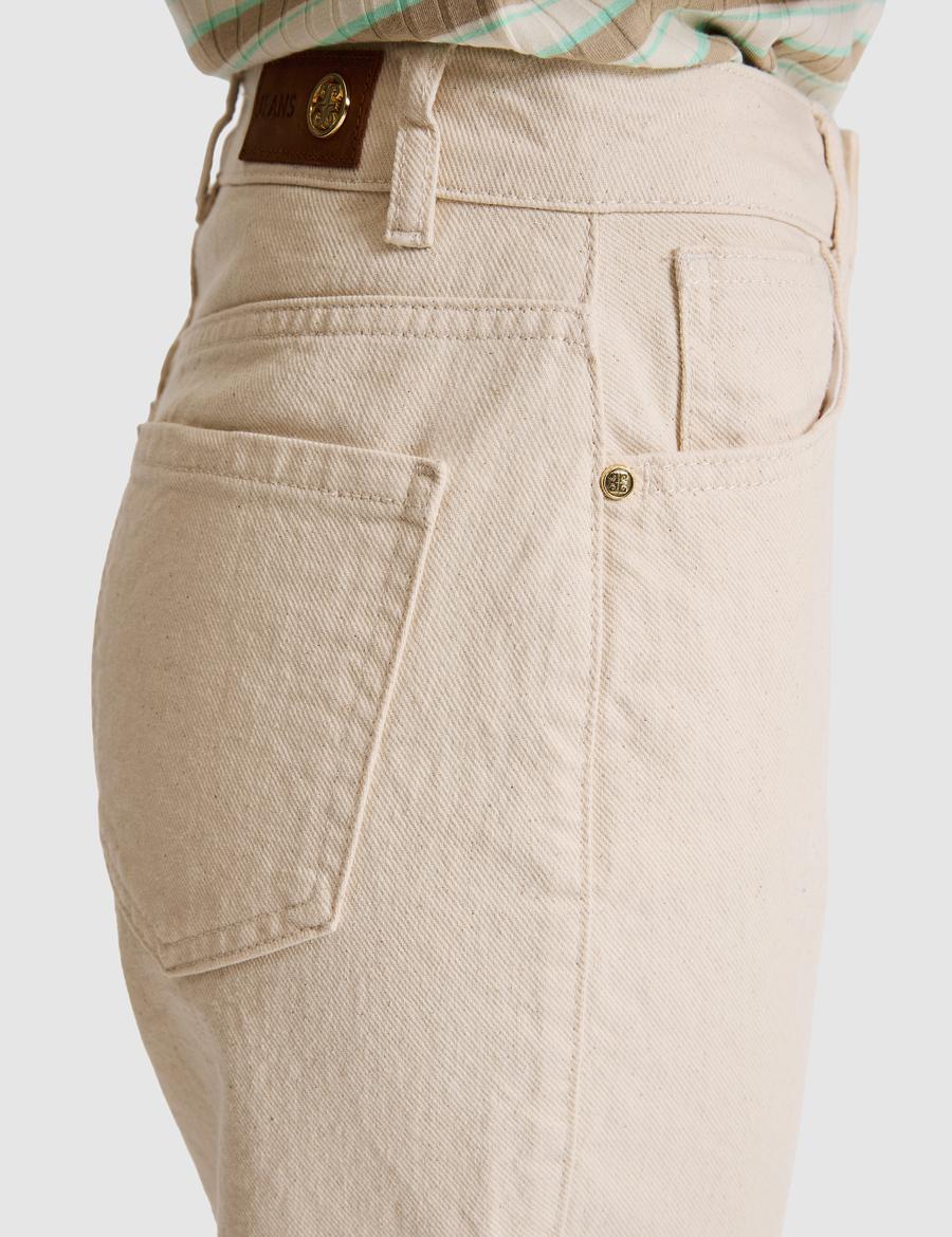 Bej Mom High Waist Fit Jean Pantolon