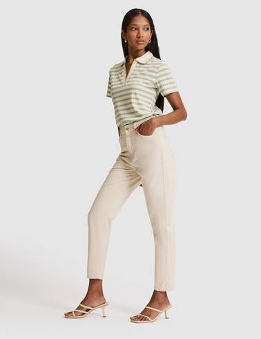 Bej Mom High Waist Fit Jean Pantolon