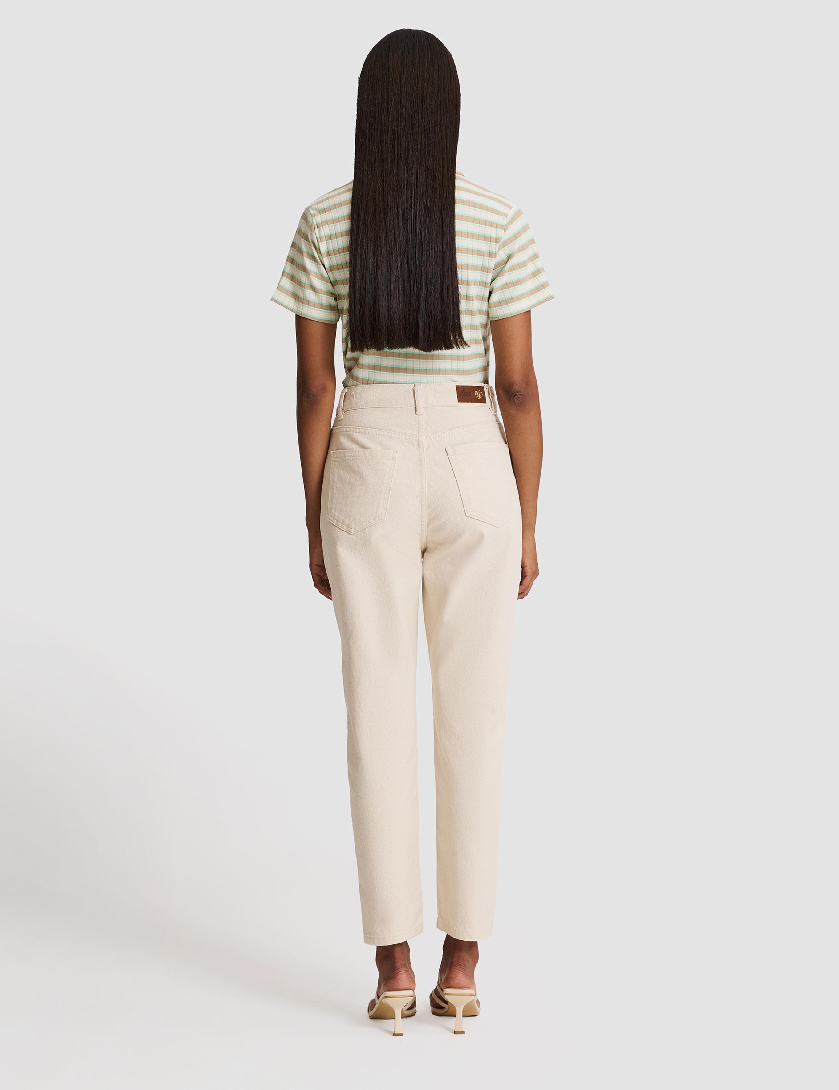 Bej Mom High Waist Fit Jean Pantolon