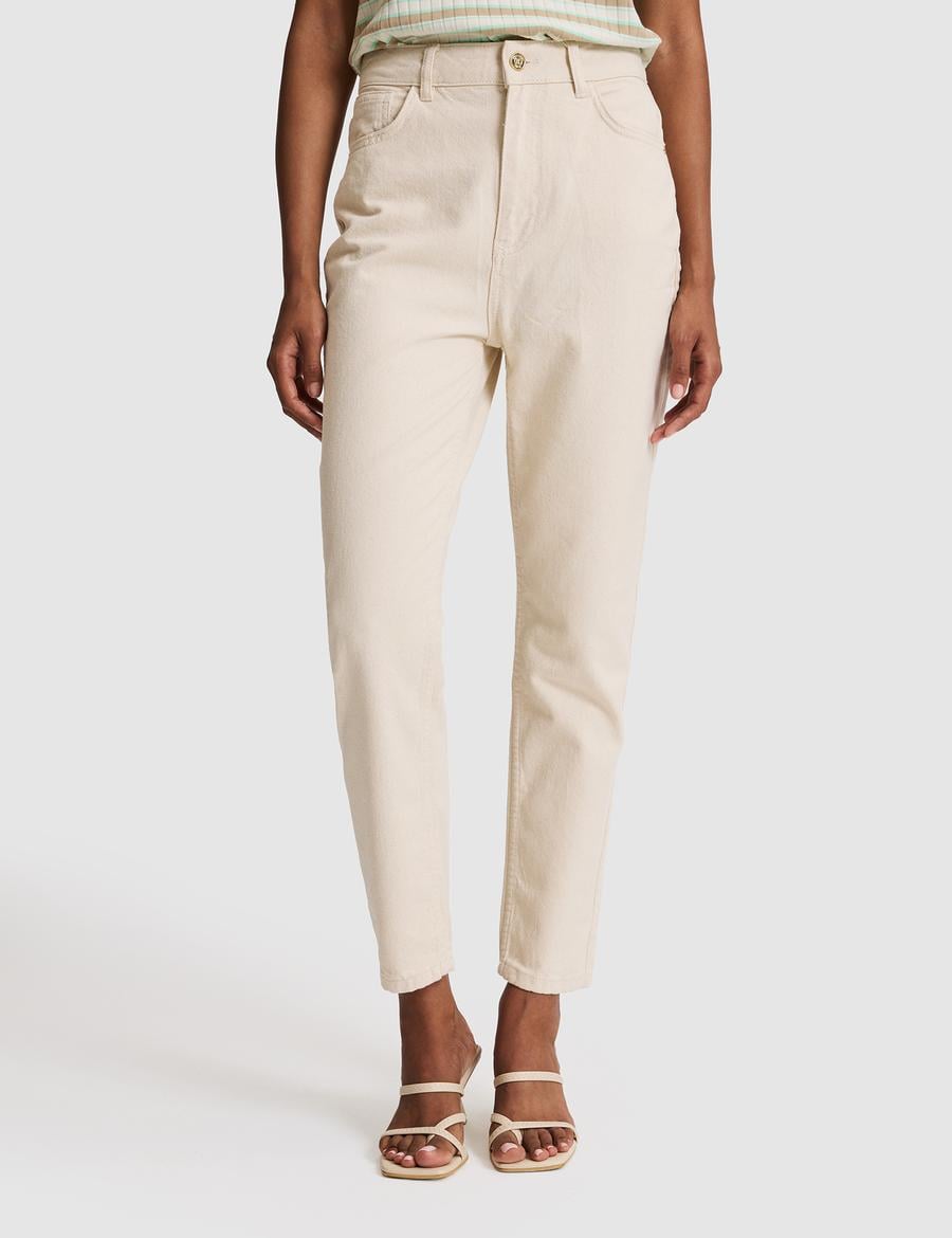 Bej Mom High Waist Fit Jean Pantolon