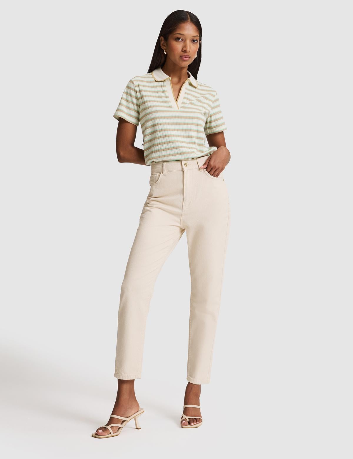 Bej Mom High Waist Fit Jean Pantolon