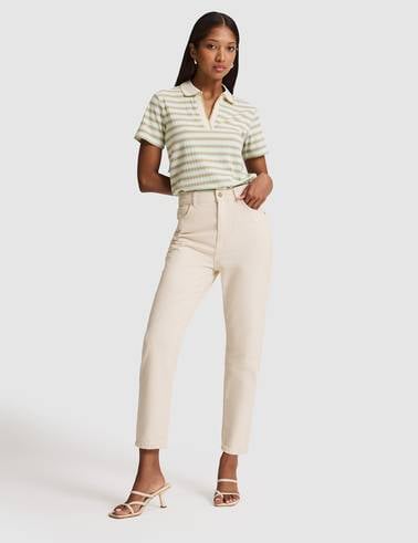 Bej Mom High Waist Fit Jean Pantolon