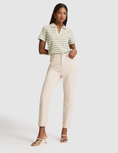 Bej Mom High Waist Fit Jean Pantolon