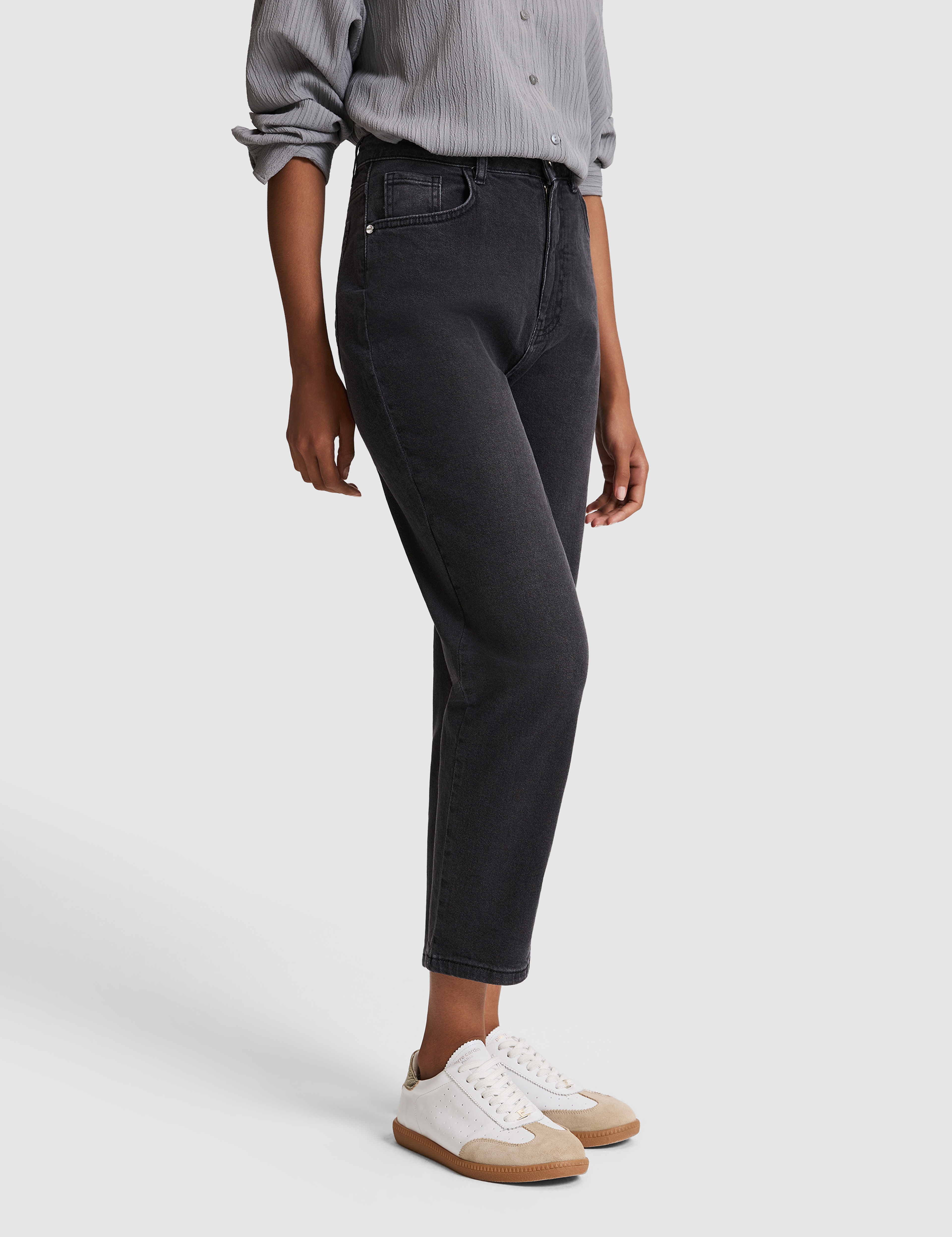 Antrasit Mom High Waist Fit Jean Pantolon - Image 4