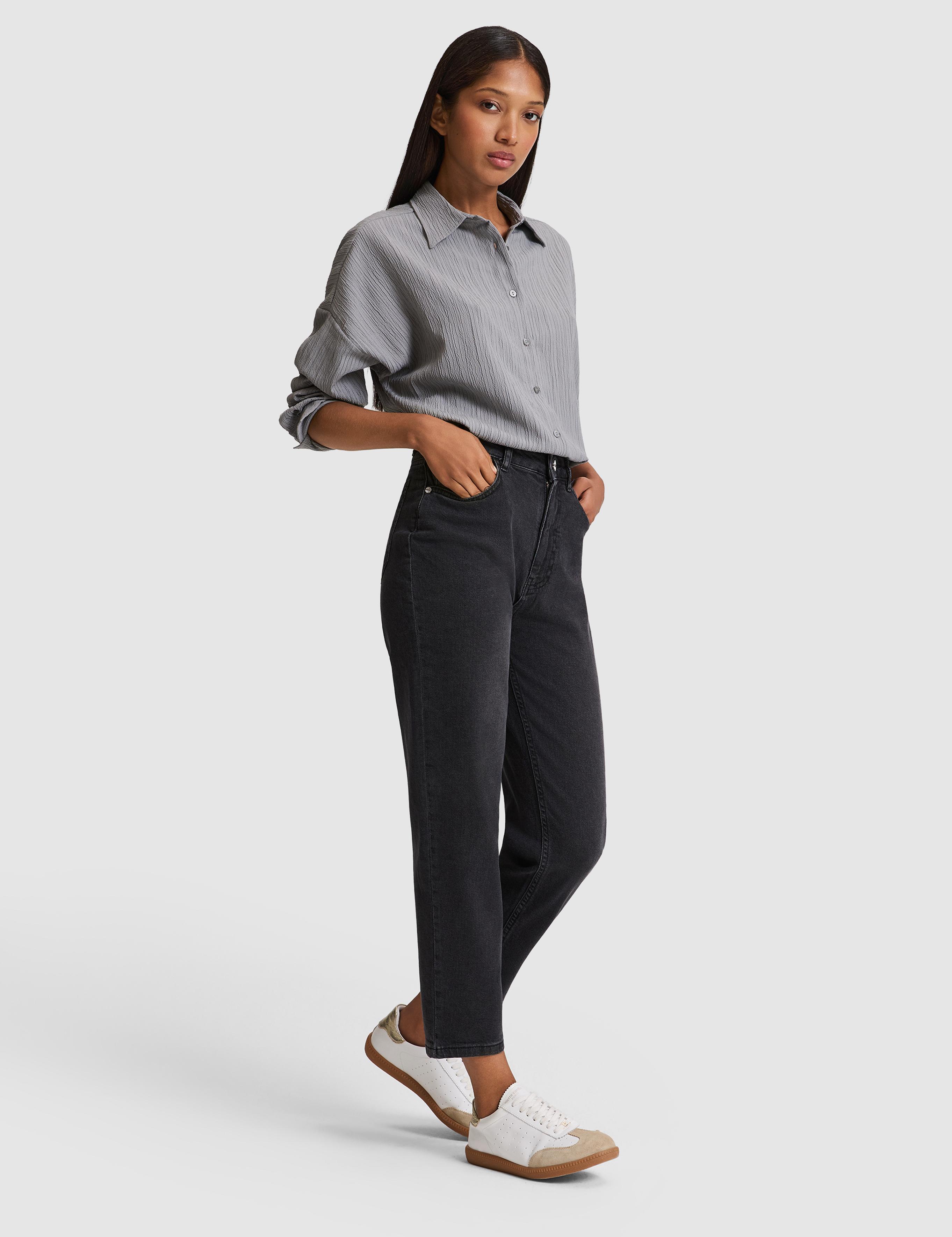 Antrasit Mom High Waist Fit Jean Pantolon