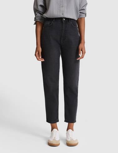 Antrasit Mom High Waist Fit Jean Pantolon