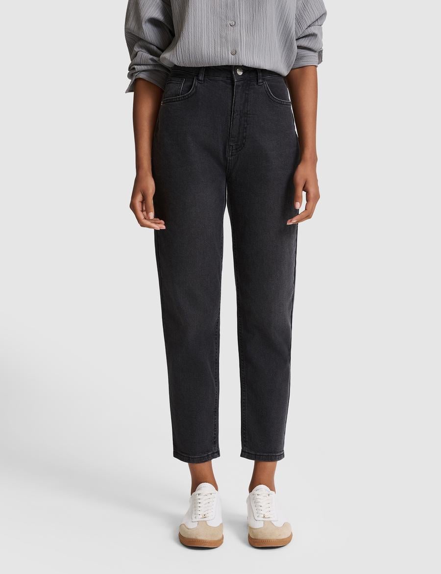 Antrasit Mom High Waist Fit Jean Pantolon