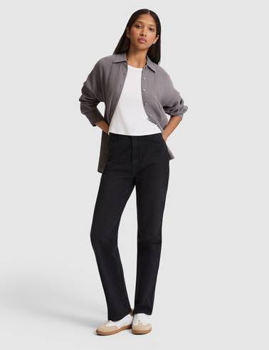 Siyah Straight Fit Jean Pantolon