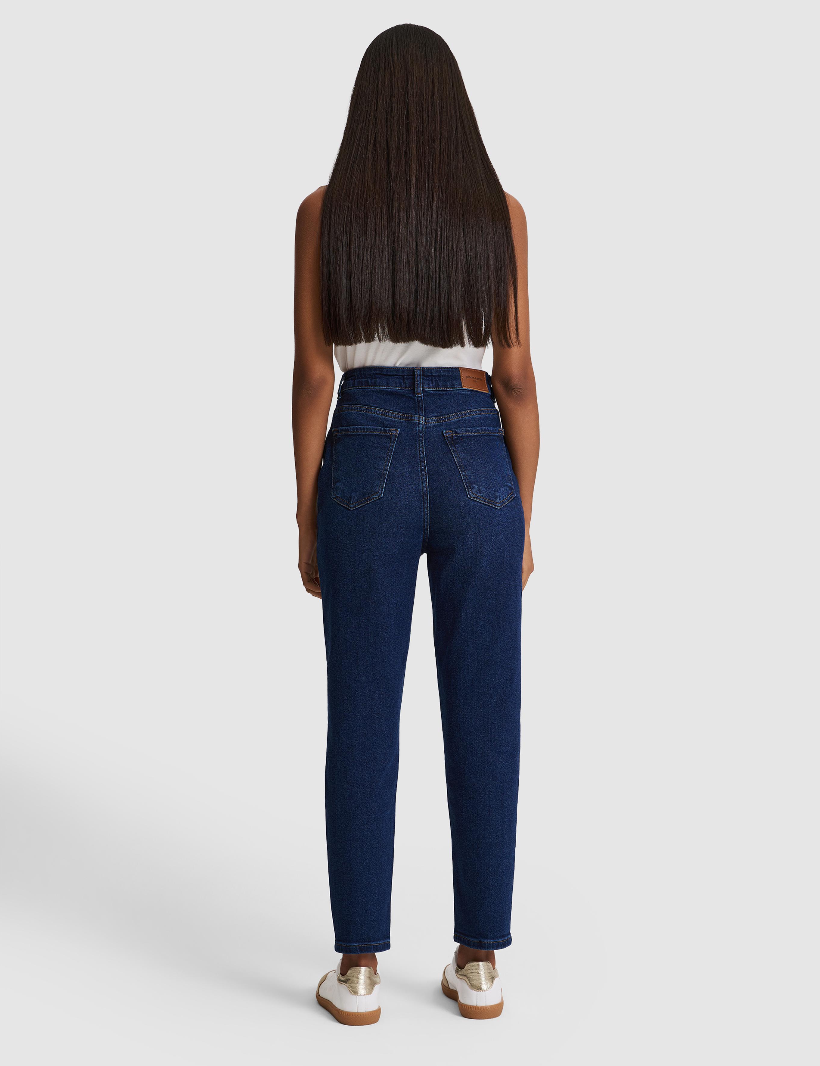 Koyu Mavi Mom High Waist Fit Jean Pantolon