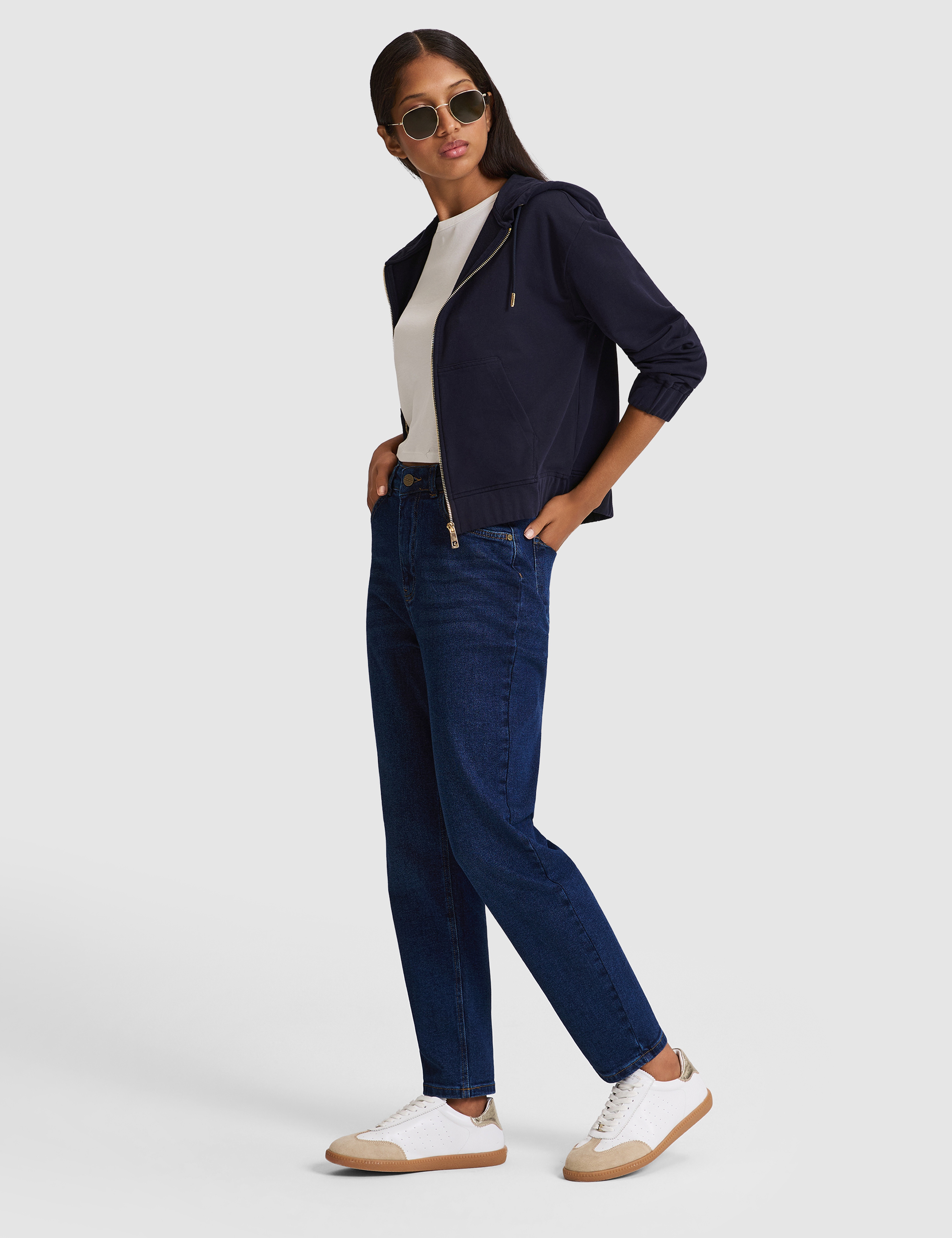 Koyu Mavi Mom High Waist Fit Jean Pantolon - Image 3