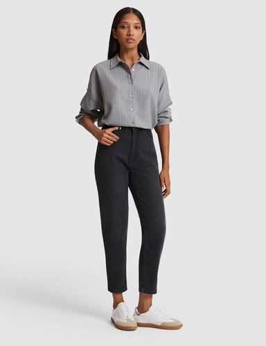 Antrasit Mom High Waist Fit Jean Pantolon