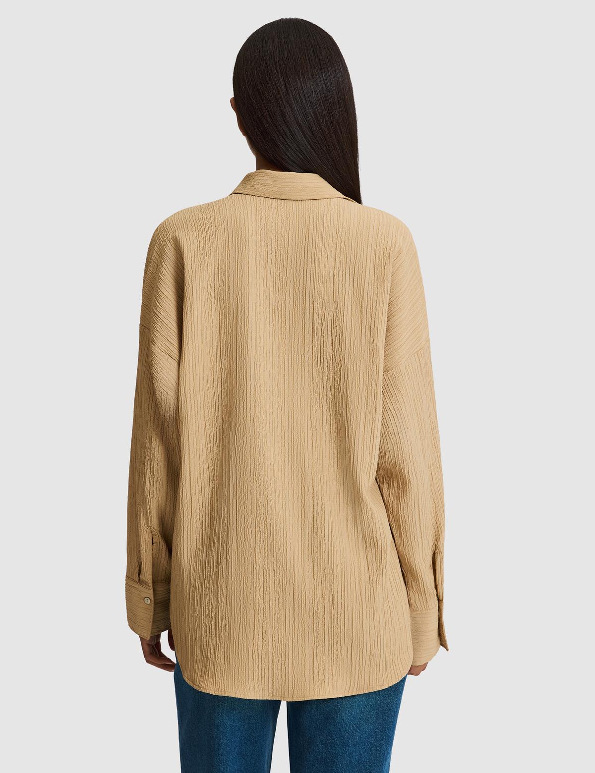 Koyu Bej Oversize Uzun Kollu Gömlek - 50318232032