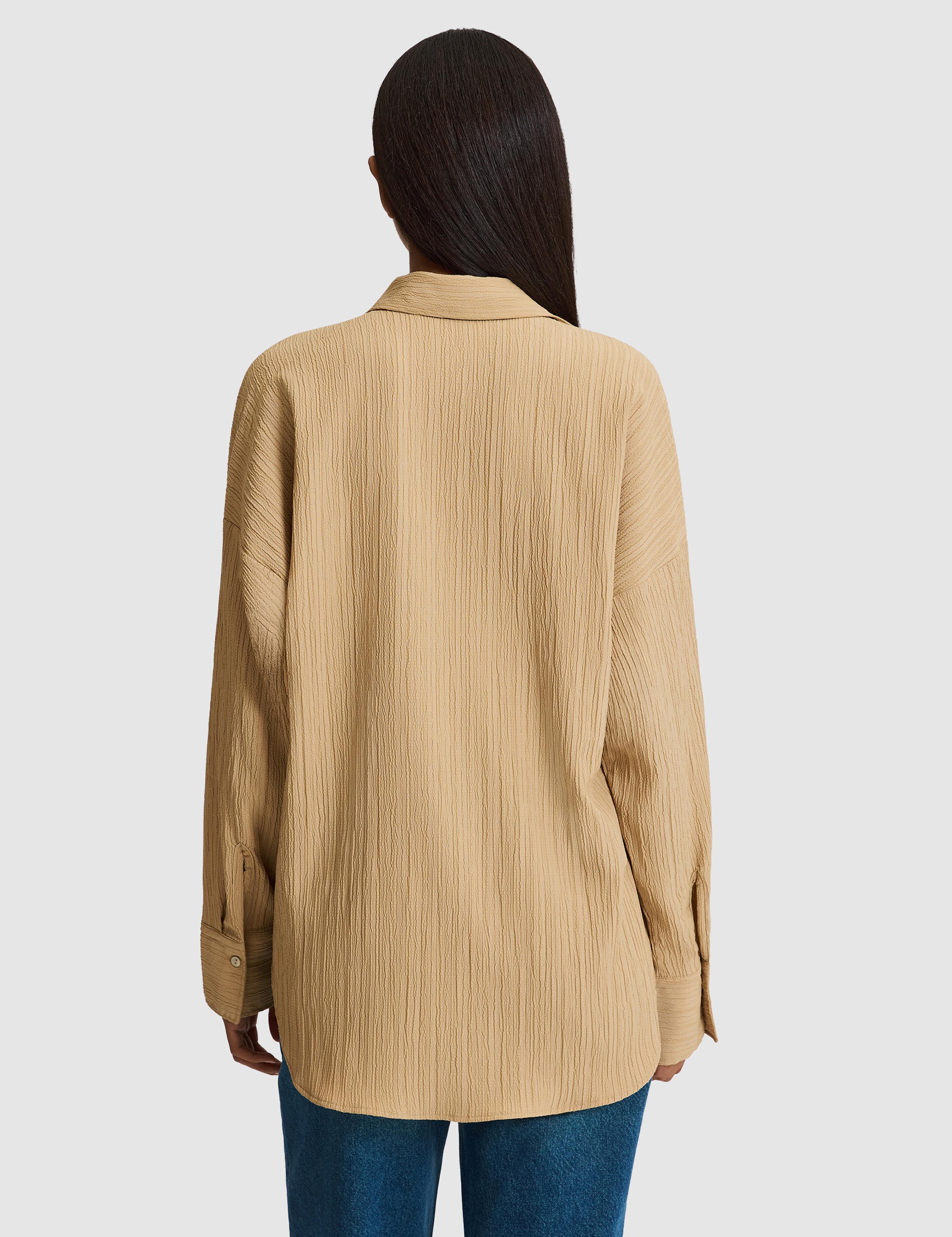 Koyu Bej Oversize Uzun Kollu Gömlek